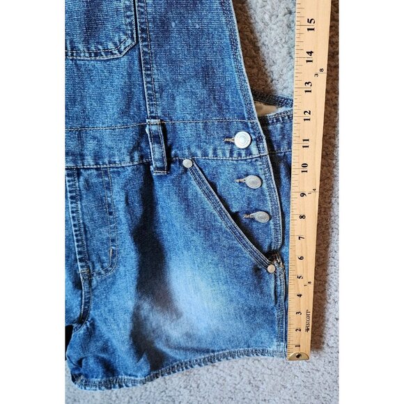 Vtg No Boundaries Women's Overall Shorts Stretch Blue Denim Raver Y2K Sz Medium - Picture 13 of 16